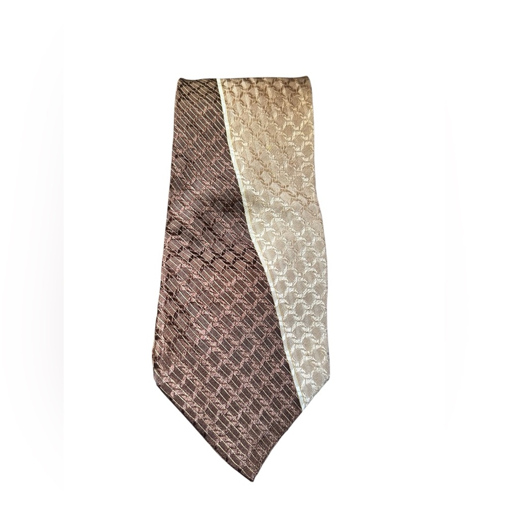 Emilio Ponti Elegant Brown and Cream Silk Tie with Geometric Pattern